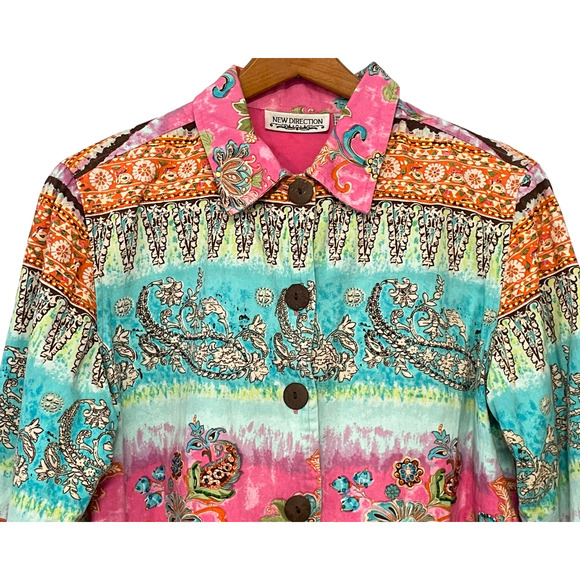 Vtg Y2K New Direction Sz M Button Front Jacket Artsy Boho Paisley Pink Cotton - Picture 4 of 10